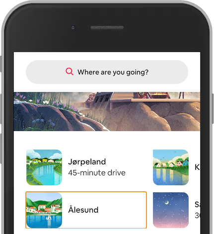 来自修改后的 Airbnb 的屏幕截图，在焦点链接 &Aring;lesund 周围显示橙色轮廓。