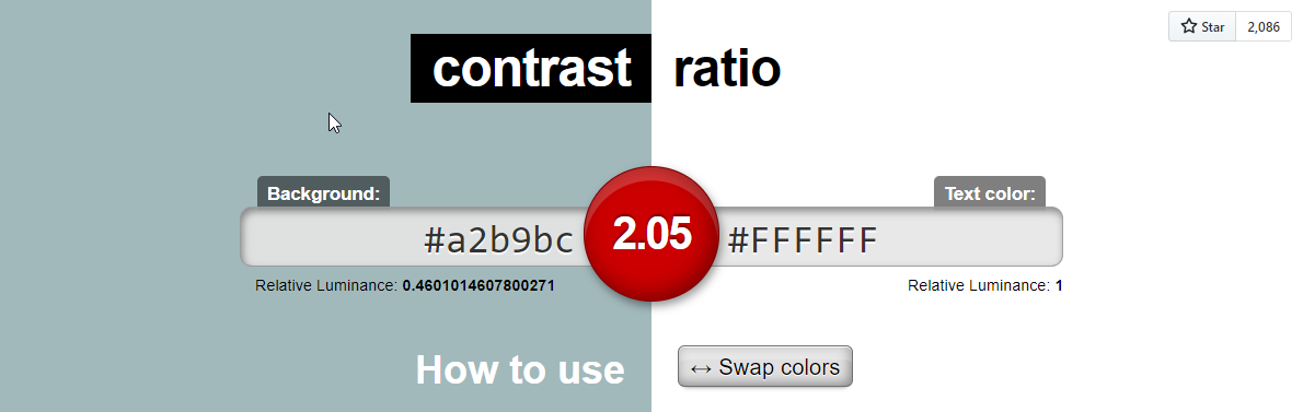 Contrast Ratio 的屏幕截图显示使用绿色来表示颜色具有良好的对比度。