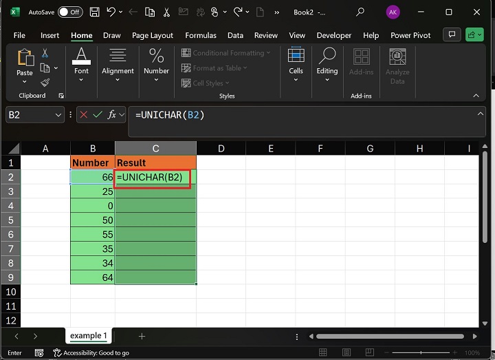 Apply UNICHAR Function on Different Numbers2