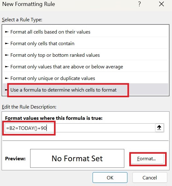 在 Excel2 中从当前日期计算 90 天