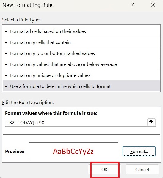 在 Excel4 中计算从当前日期开始的 90 天