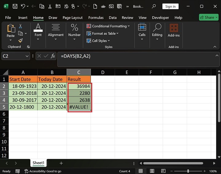 Calculating Days from Date to Today Utilizing3
