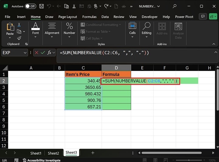 Combine SUM Function with NUMBERVALUE Function1