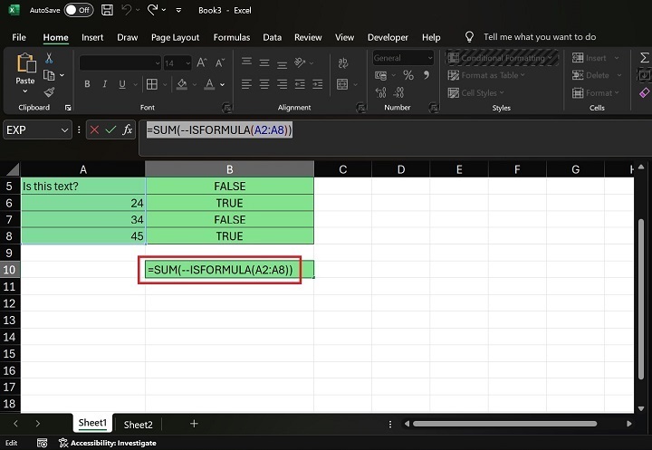 计算 Microsoft Excel1 中包含公式的单元格数