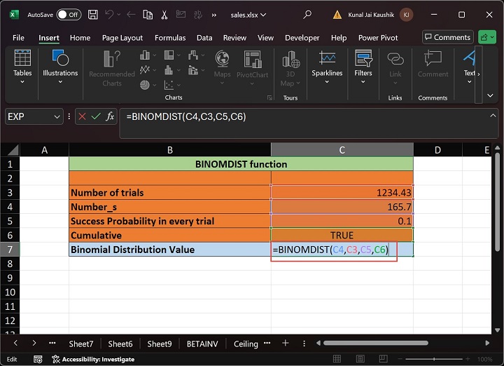 Excel BINOMDIST 函数 1