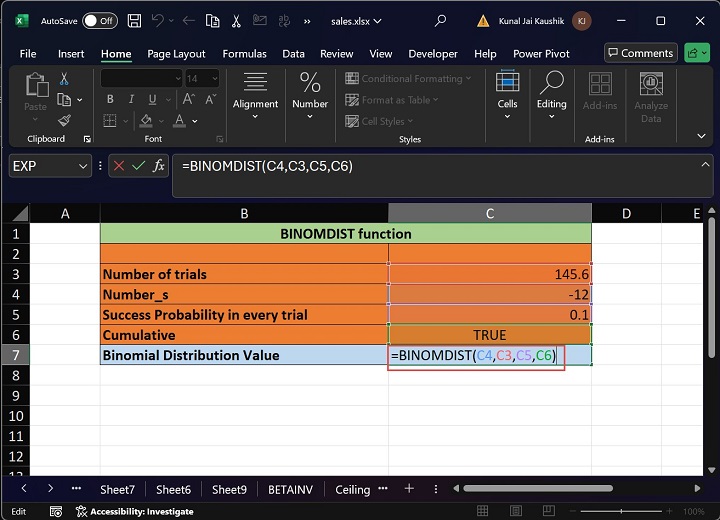 Excel BINOMDIST 函数 9
