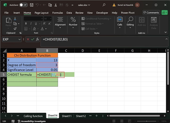 Excel CHIDIST 函数 1