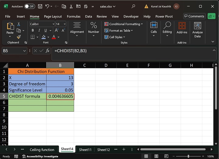 Excel CHIDIST 函数 2