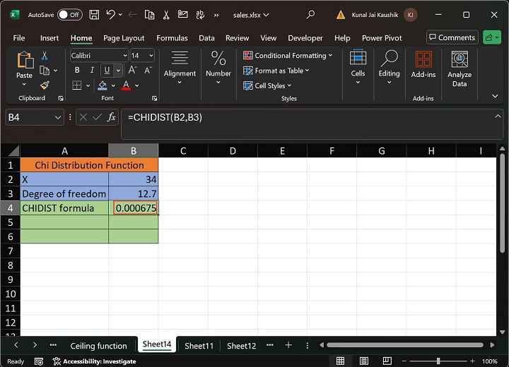 Excel CHIDIST 函数 4