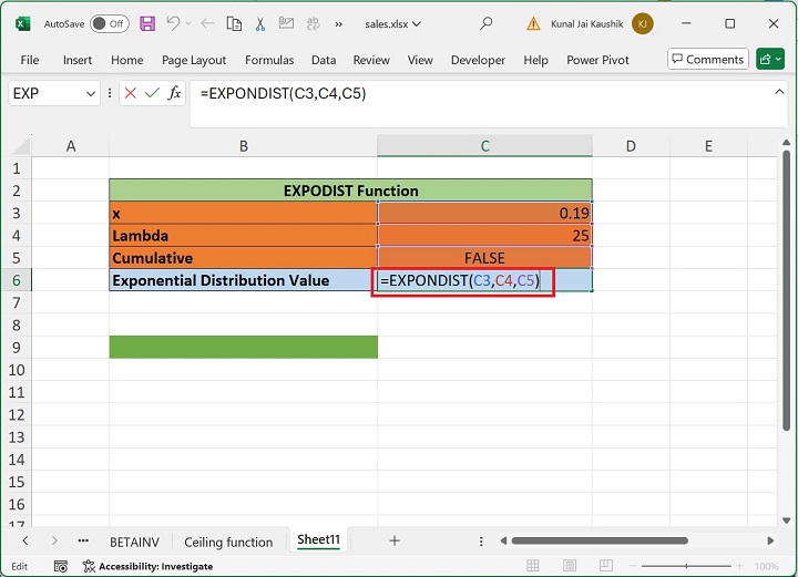 Excel EXPONDIST 函数 1