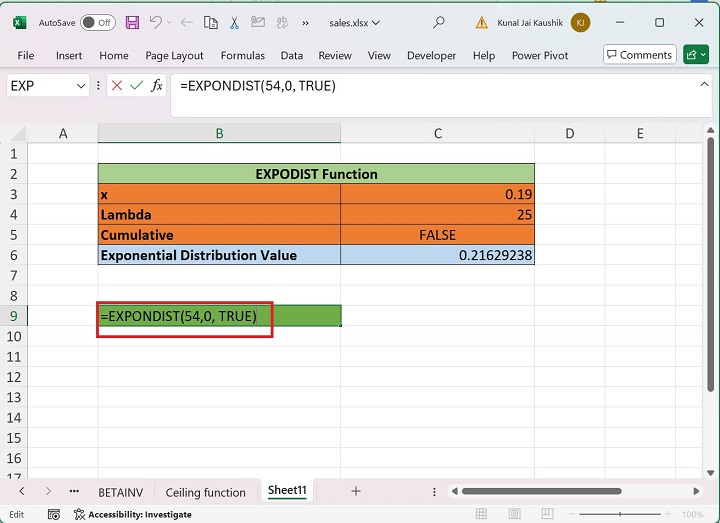 Excel EXPONDIST 函数 8