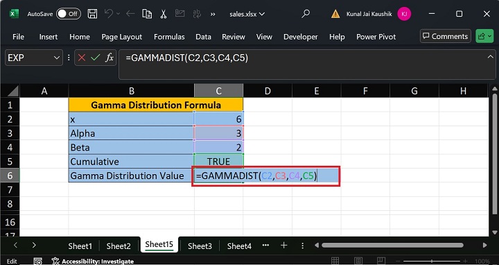 Excel GAMMADIST 函数 1