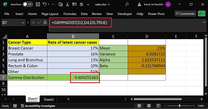 Excel GAMMADIST 函数 10