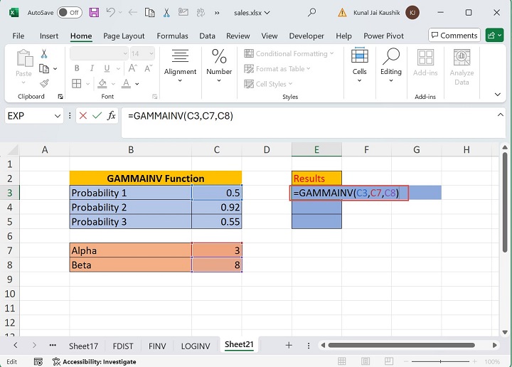 Excel Gammainv 函数 1