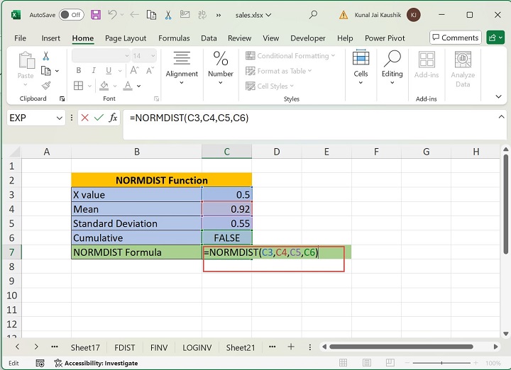 Excel NORMDIST 函数 1