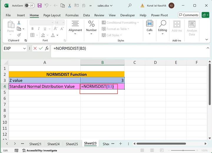 Excel NORMSDIST 函数 1