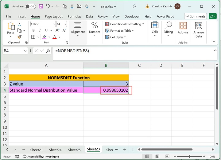Excel NORMSDIST 函数 2