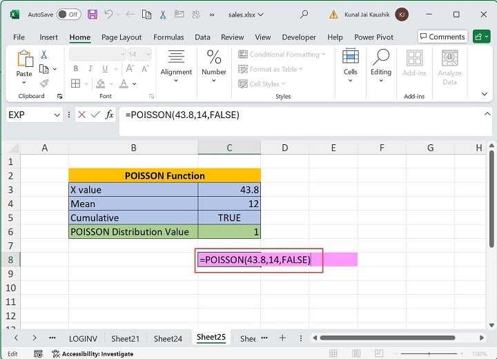 Excel POISSON 函数 2