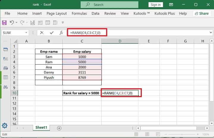 Excel RANK 函数 2