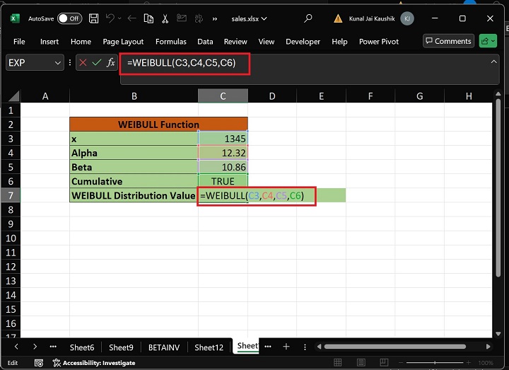 Excel WEIBULL 函数 1