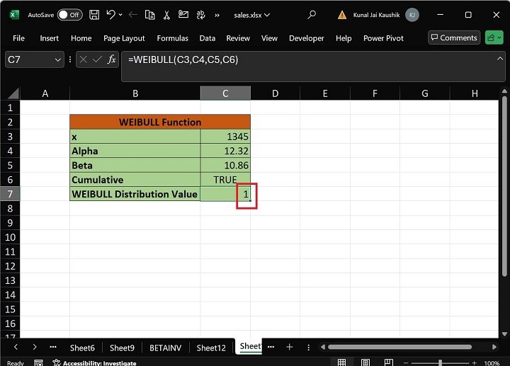 Excel WEIBULL 函数 2