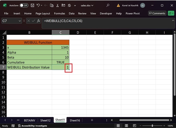 Excel WEIBULL 函数 4
