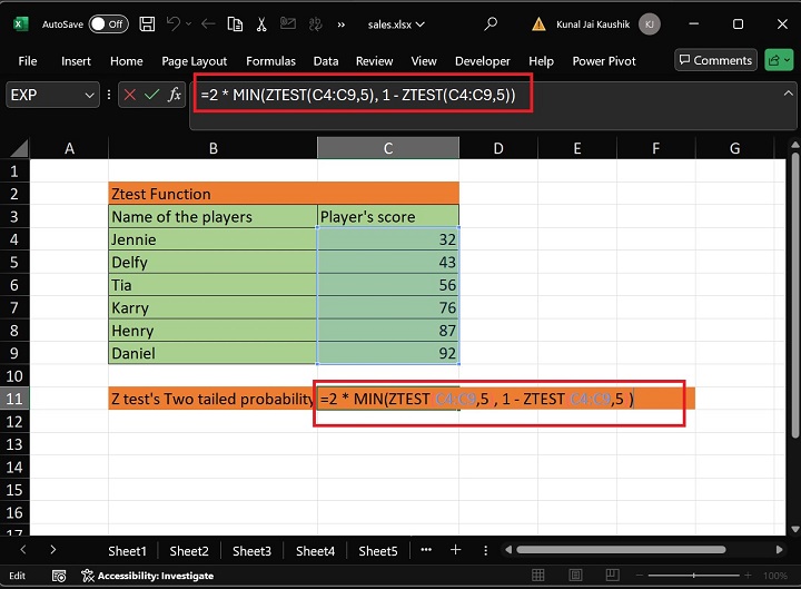Excel ZTEST 函数 4