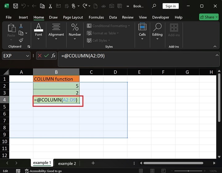 如何在Excel5中使用COLUMN函数