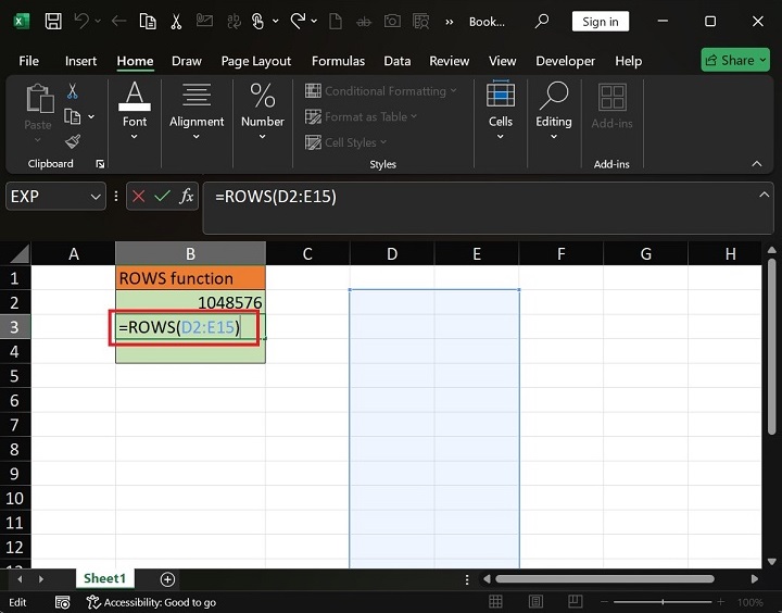 如何在 Excel3 中使用 ROWS 函数