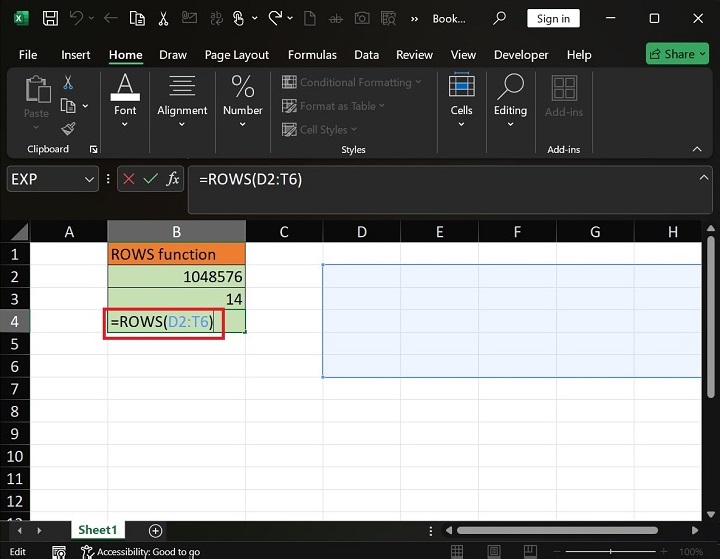 如何在 Excel4 中使用 ROWS 函数