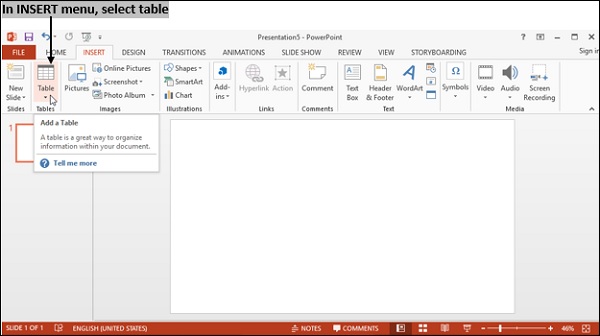 Powerpoint 插入表格
