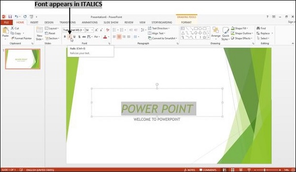 Powerpoint 斜体文本 