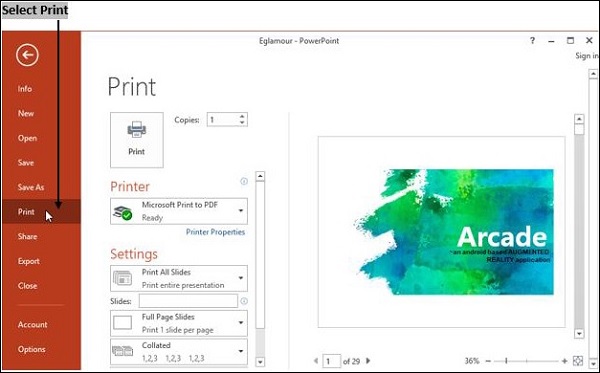 Powerpoint 选择打印