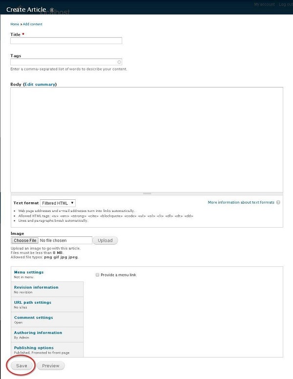 Drupal 创建文章