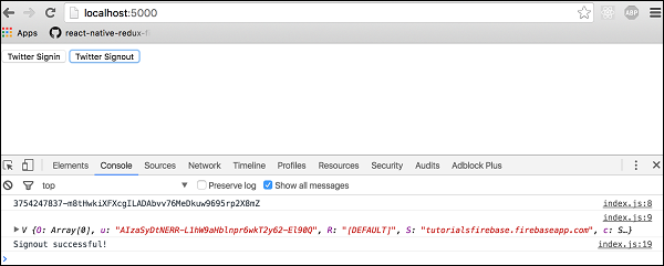 Firebase Twitter 身份验证日志