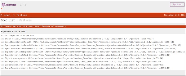 toBeNan Output