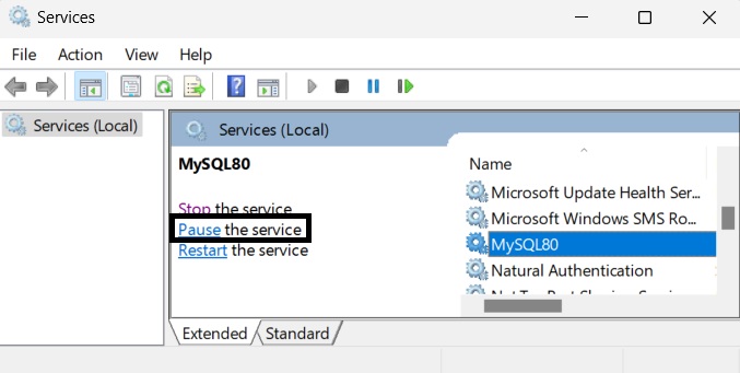暂停 MySQL