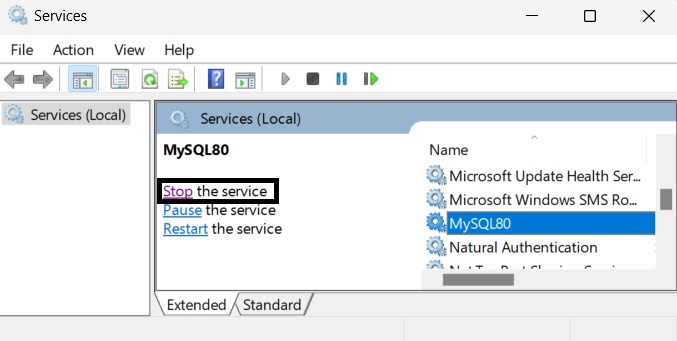 停止 MySQL