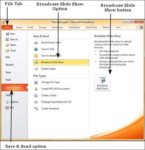 Microsoft PowerPoint 2010 中广播幻灯片