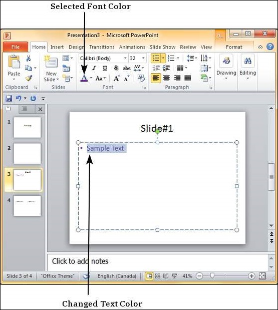 Microsoft PowerPoint 2010 更改文本颜色
