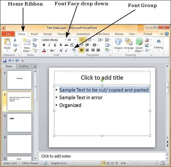 Microsoft PowerPoint 2010 中设置文本字体