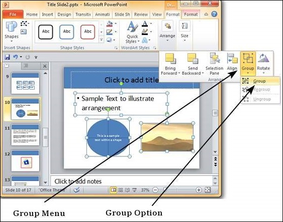 Microsoft PowerPoint 2010 中对对象进行分组/取消分组