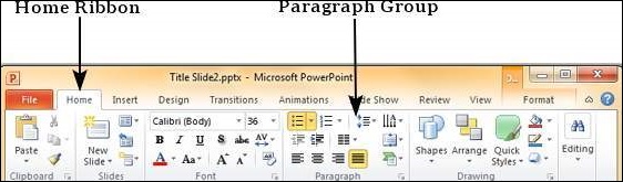 Microsoft PowerPoint 2010 中的缩进段落