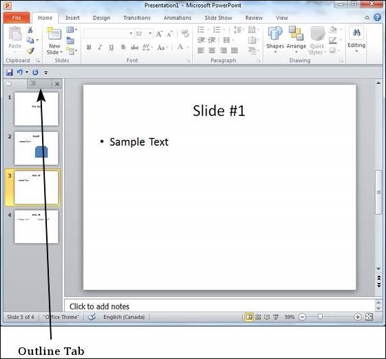 Microsoft PowerPoint 2010 中使用大纲视图