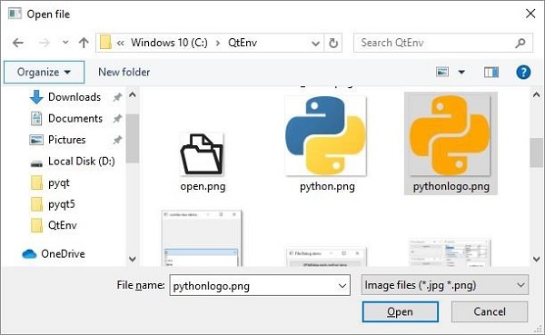 QFileDialog 小部件输出